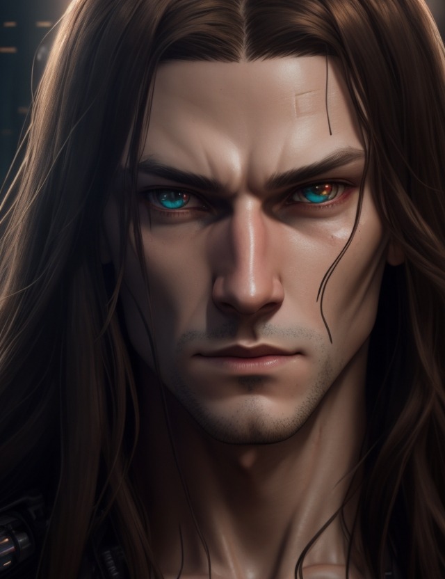 Desenho digital de um homem branco com cabelo castanho longo