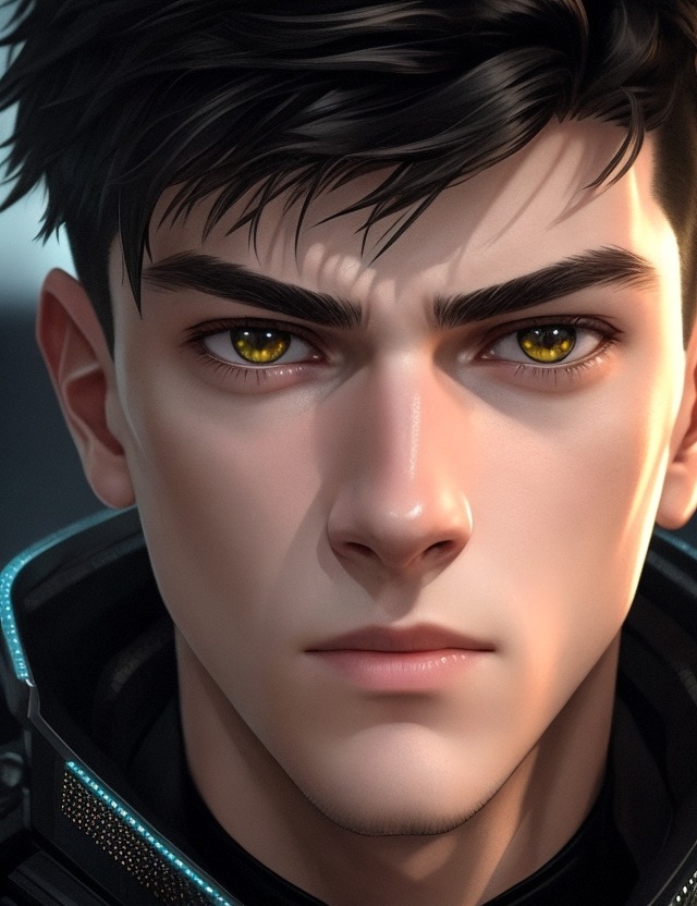 Desenho digital de um homem branco com cabelo preto curto