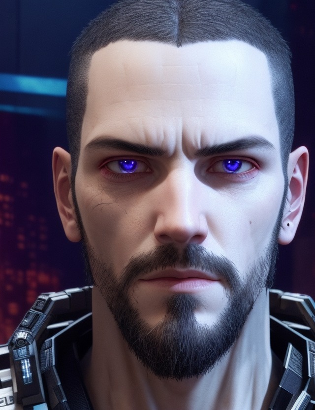 Desenho digital de um homem branco com barba e cabelo preto levemente grisalho raspado