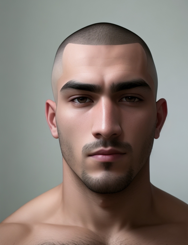 Desenho digital de um homem pardo com barba curta e cabelo preto raspado